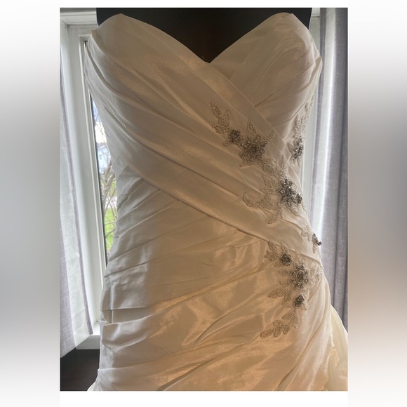 BLUE Ivory Strapless Rhinestone Rouched Taffeta Gown - Picture 2 of 11